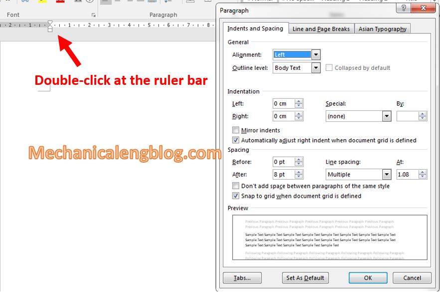 changing the default page layout in word