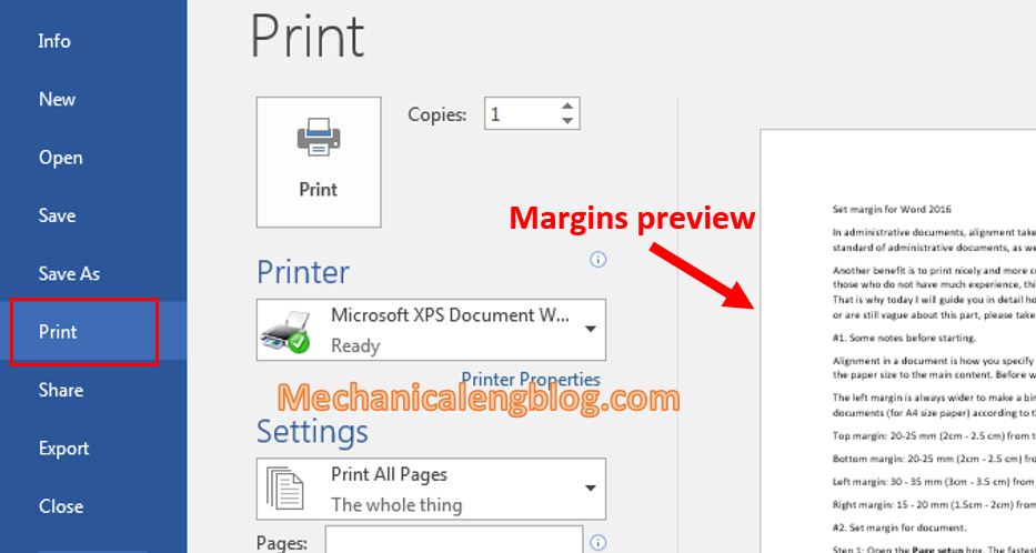 custom margins word 2016