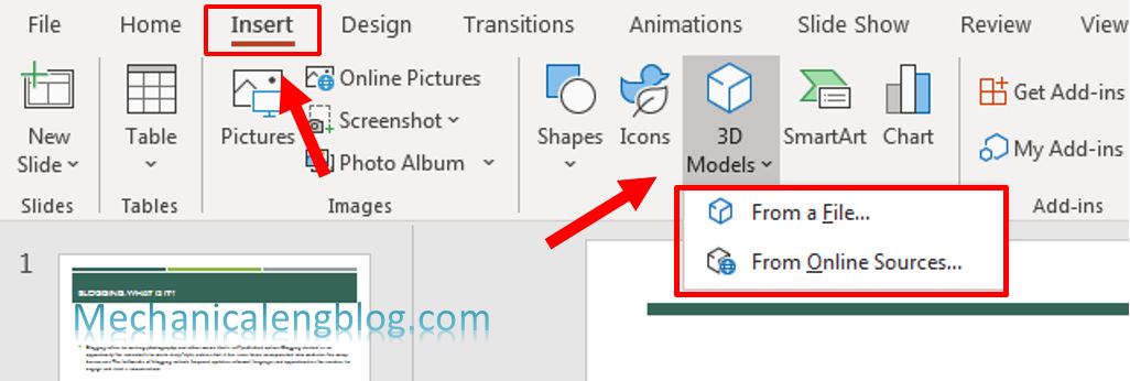 Insert 3D model in PowerPoint 1