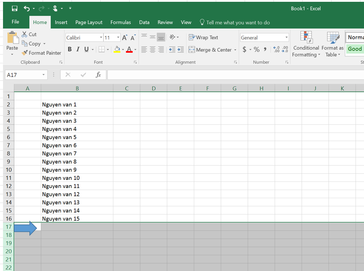 select all back row in excel