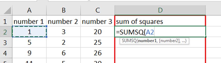 How to calculate sum of squares in Excel 3
