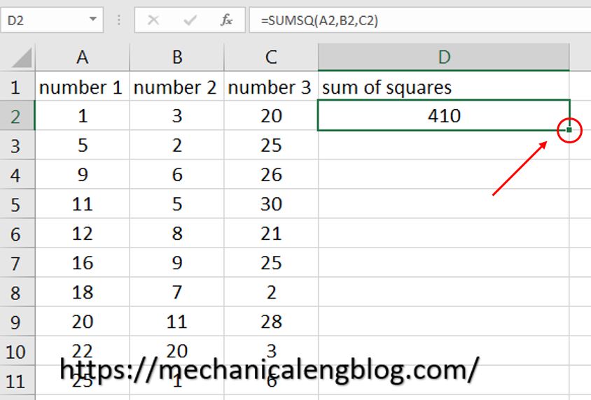 How to calculate sum of squares in Excel 6